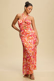 APEROL SUNSET SATIN MIDI DRESS