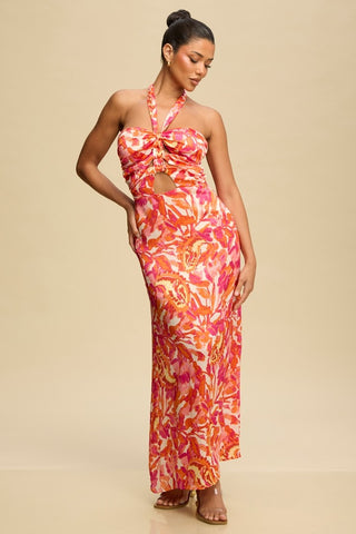 APEROL SUNSET SATIN MIDI DRESS