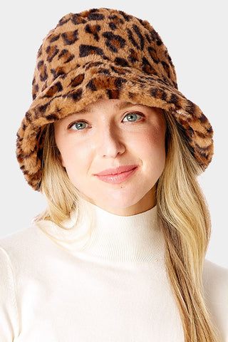 FAUX FUR LEOPARD BUCKET HAT