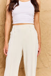 Pretty Pleased High Waist Pintuck Straight Leg Pants in Ivory (Online Only)