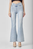 Crossover Waist Pull-On Flare Jeans