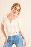 \Cotton Gauze Back Waist Tie Cropped Blouse (Online Only)