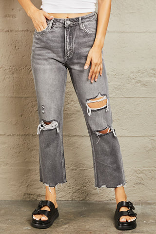 Mid Rise Distressed Cropped Dad Jeans (Online Only)
