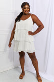 By The River Full Size Cascade Ruffle Style Cami Dress in Soft White (Online Only)