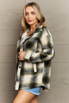 By The Fireplace Oversized Plaid Shacket in Olive (Online Only)