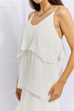 By The River Full Size Cascade Ruffle Style Cami Dress in Soft White (Online Only)