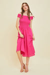 Off-Shoulder Smocked Midi Dress (Online Only)