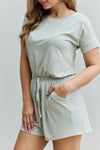 Chilled Out Full Size Short Sleeve Romper in Light Sage (Online Only)