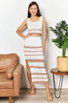 Striped Openwork Cropped Tank and Split Skirt Set (Online Only)