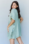 Out Of Time Full Size Ruffle Hem Dress with Drawstring Waistband in Light Sage (Online Only)