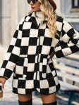 Checkered Button Front Coat with Pockets (Online Only)