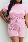 Chilled Out Full Size Short Sleeve Romper in Light Carnation Pink (Online Only)