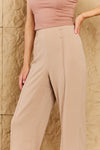 Pretty Pleased High Waist Pintuck Straight Leg Pants in Camel (Online Only)