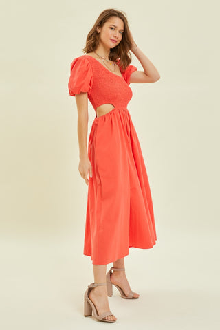 Smocked Cutout Midi Dress (Online Only)