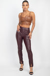 BOTTOM SLIT FAUX LEATHER PANTS