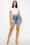 HIGH RISE RAW CUT DENIM SHORTS
