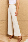 Pretty Pleased High Waist Pintuck Straight Leg Pants in Ivory (Online Only)