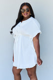 Out Of Time Full Size Ruffle Hem Dress with Drawstring Waistband in White (Online Only)