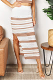 Striped Openwork Cropped Tank and Split Skirt Set (Online Only)