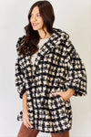 Fuzzy Plaid Waist Tie Hooded Cardigan (Online Only)