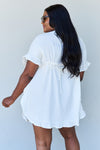 Out Of Time Full Size Ruffle Hem Dress with Drawstring Waistband in White (Online Only)