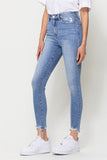 DISTRESSED ANKLE HIGH RISE SKINNY JEANS
