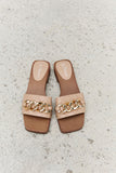 Forever Link Square Toe Chain Detail Clog Sandal in Tan (Online Only)