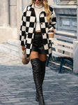 Checkered Button Front Coat with Pockets (Online Only)