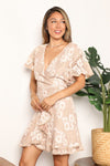 Floral Lace Pompom Detail Tie-Waist Flutter Sleeve Dress (Online Only)