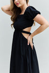 Keep It Cute Puff Sleeve Cutout Midi Dress (Online Only)
