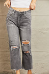 Mid Rise Distressed Cropped Dad Jeans (Online Only)