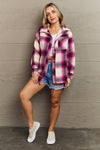 By The Fireplace Oversized Plaid Shacket in Magenta (Online Only)