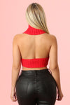 KNIT V-FRONT HALTER TOP