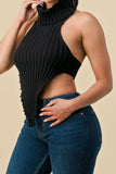 KNIT V-FRONT HALTER TOP