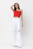 HIGH RISE WHITE DISTRESSED KNEE FLARE JEANS
