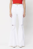 HIGH RISE WHITE DISTRESSED KNEE FLARE JEANS